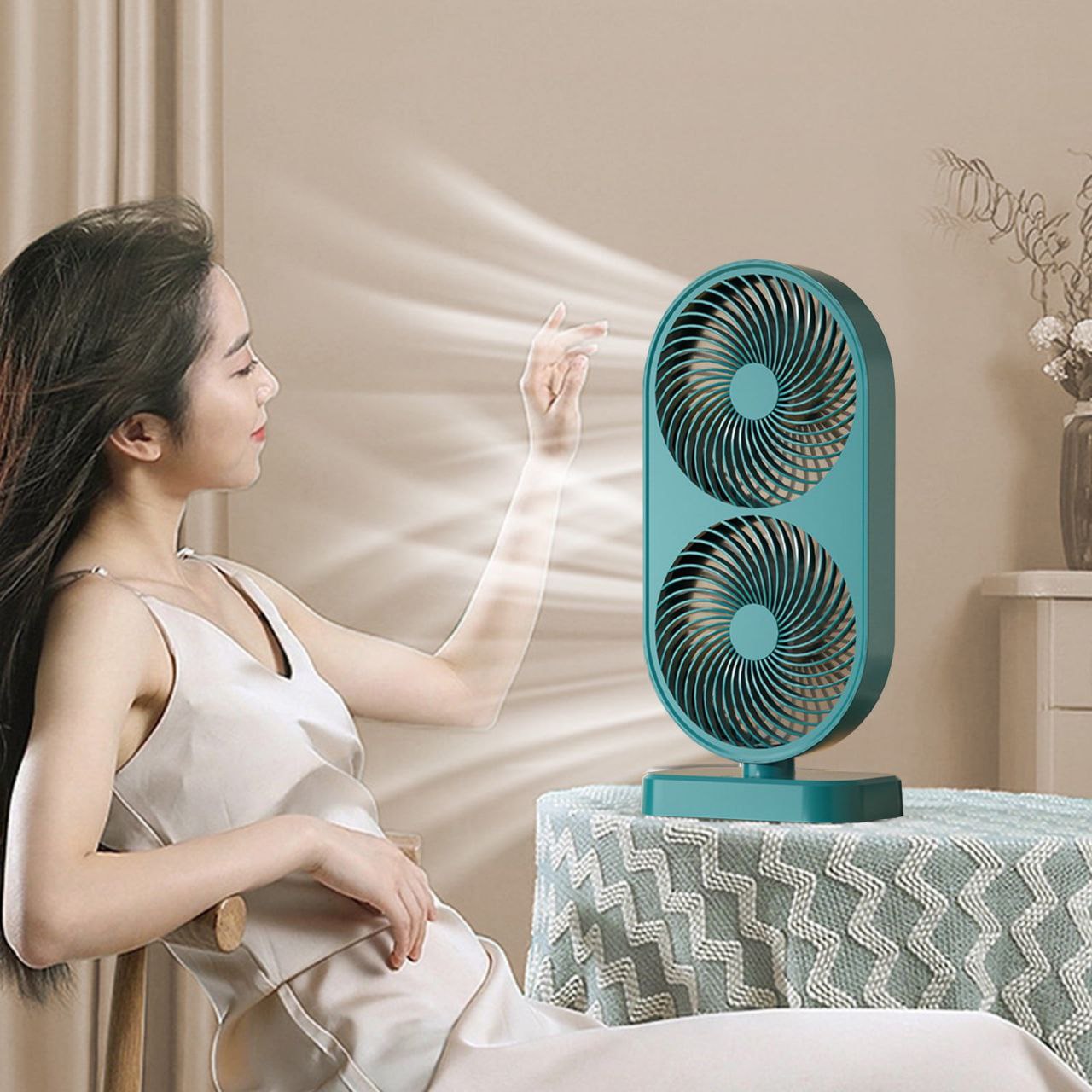 120° Adjustable High Speed Portable Double Head Rechargeable Desk Fan -SK05
