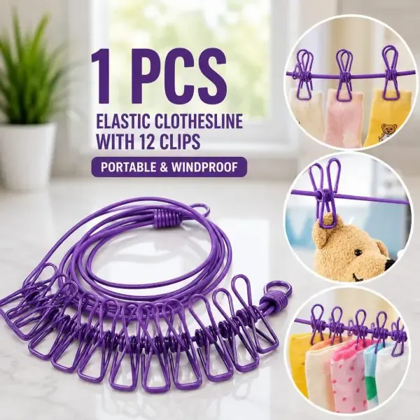 1 Pcs -9Meter12 Clips – ইলাস্টিক কাপড় শুকানোর দড়ি