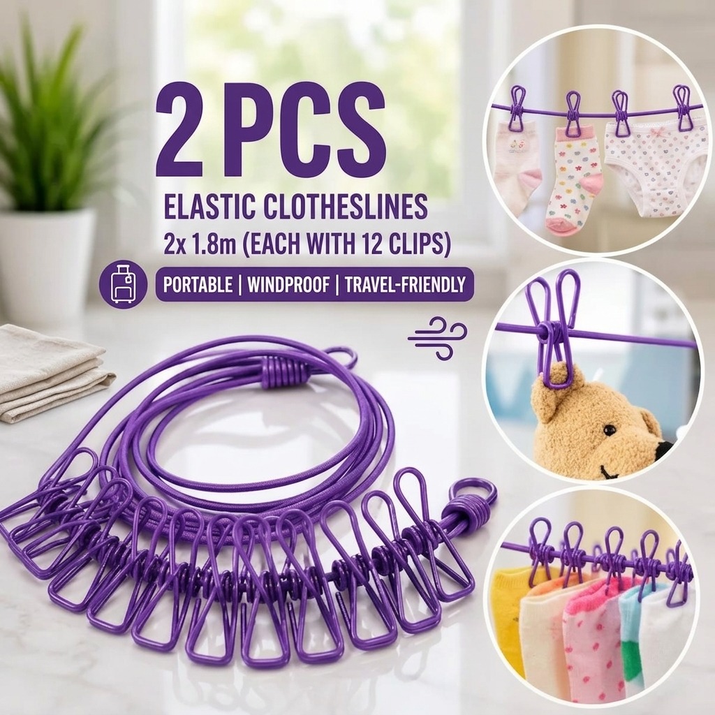 2 Pcs -9Meter12  Clips – ইলাস্টিক কাপড় শুকানোর দড়ি