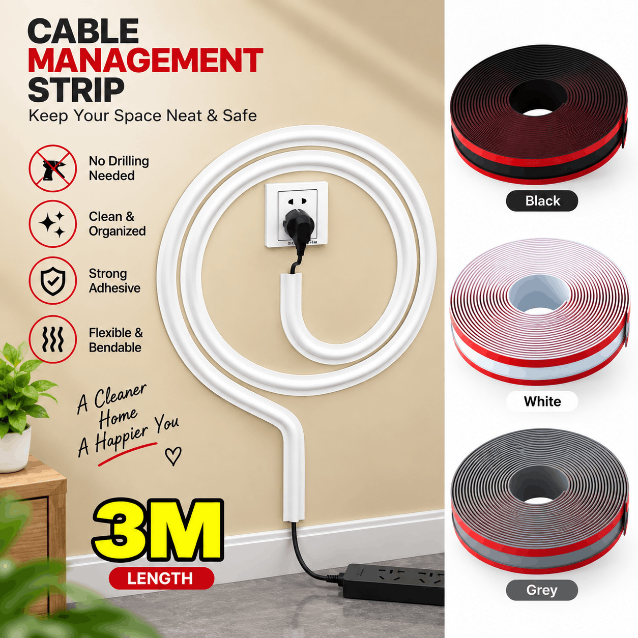 3M 1Roll Self-Adhesive Cable Protector