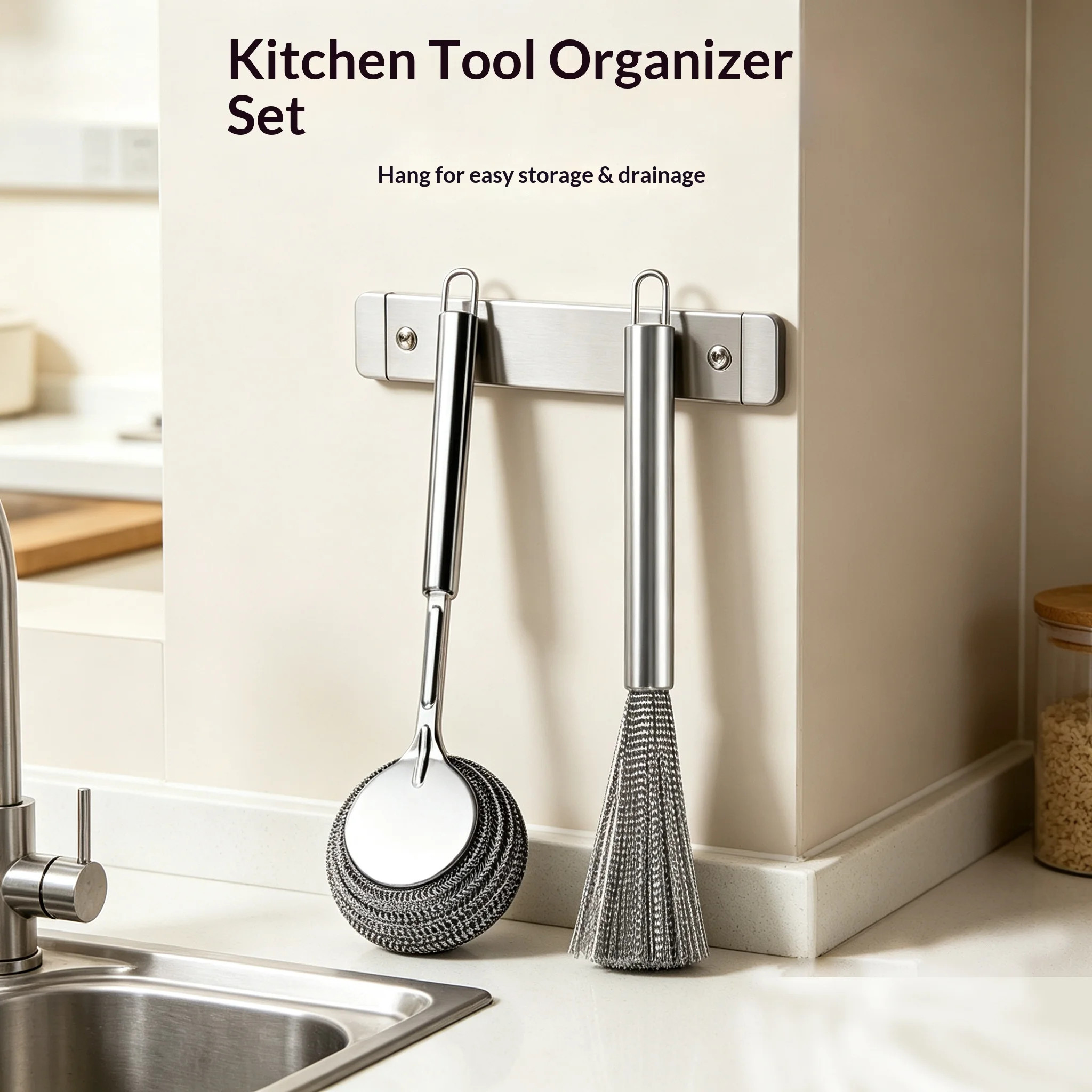 2Pcs Combo Stainless Steel Long Handle Pot Brush Set